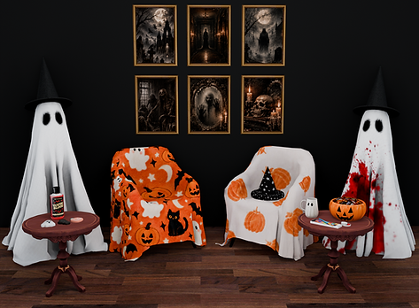 Get your Sims ready for spooky season with this Halloween CC collection! 🎃👻 A mix of cute and creepy Halloween decor, furniture, wall art and spooky little extras to bring some Halloween vibes into your Sims' homes. 🖤

Free public release for everyone! 🥰