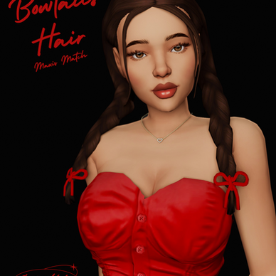 Sims 4 Bowtails Hair CC with twin ponytails and bows in Maxis Match style