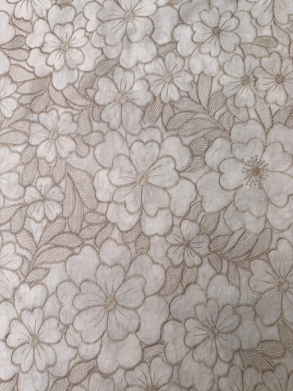 Natural Cotton Floral Embroidery Fabric