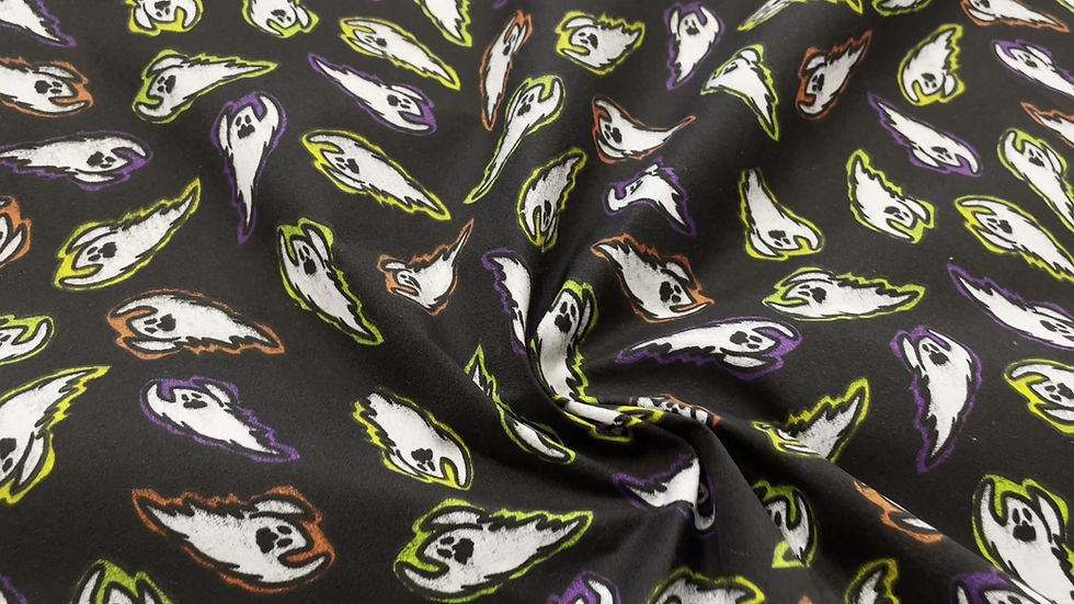 Thumbnail: Black Halloween Flying Ghosts Polycotton Fabric