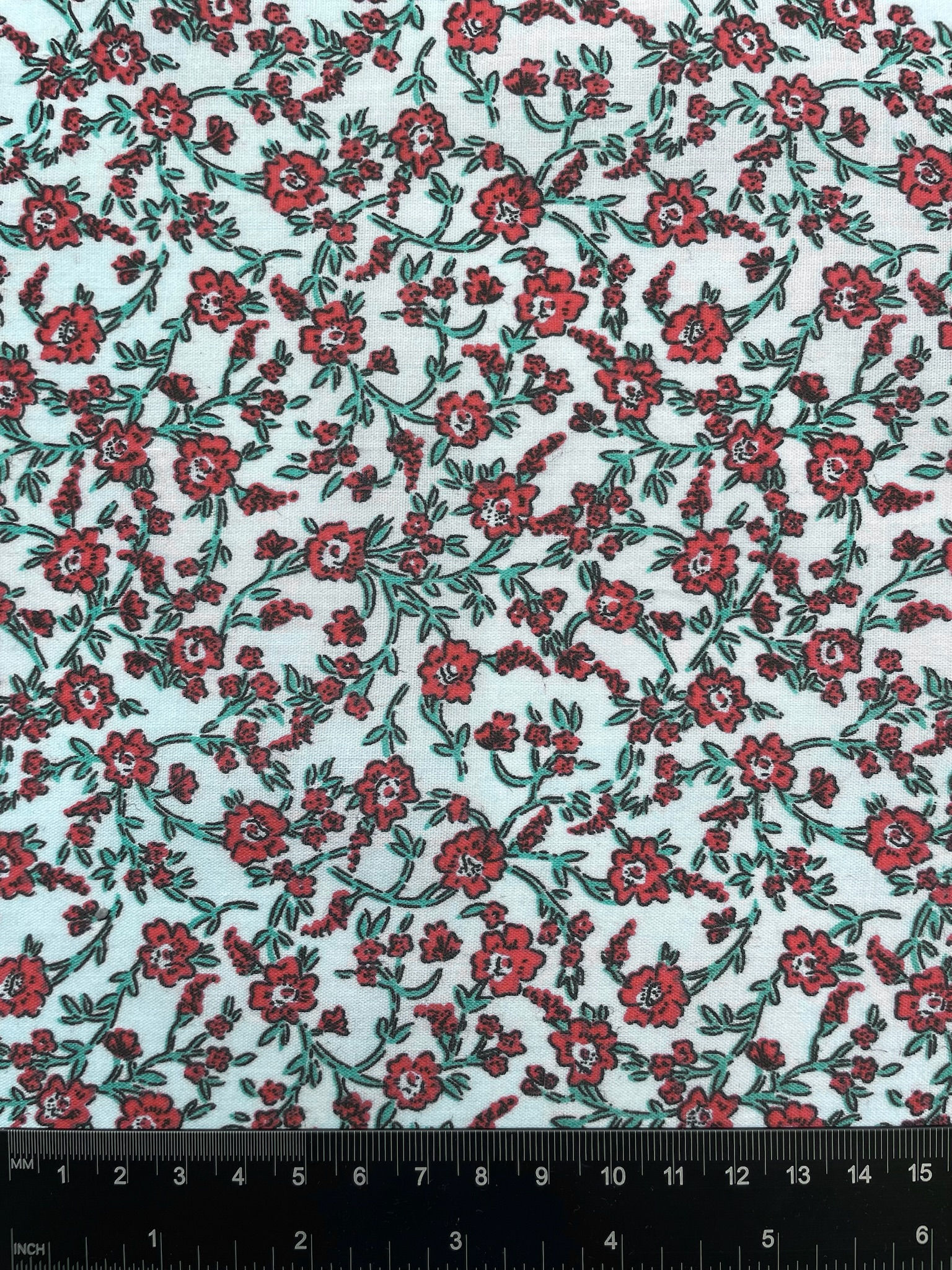 Red Floral Polycotton Fabric