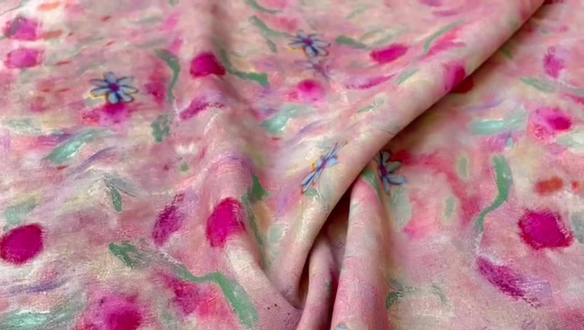Thumbnail: Painted Pink Floral Tencel Ramie Fabric