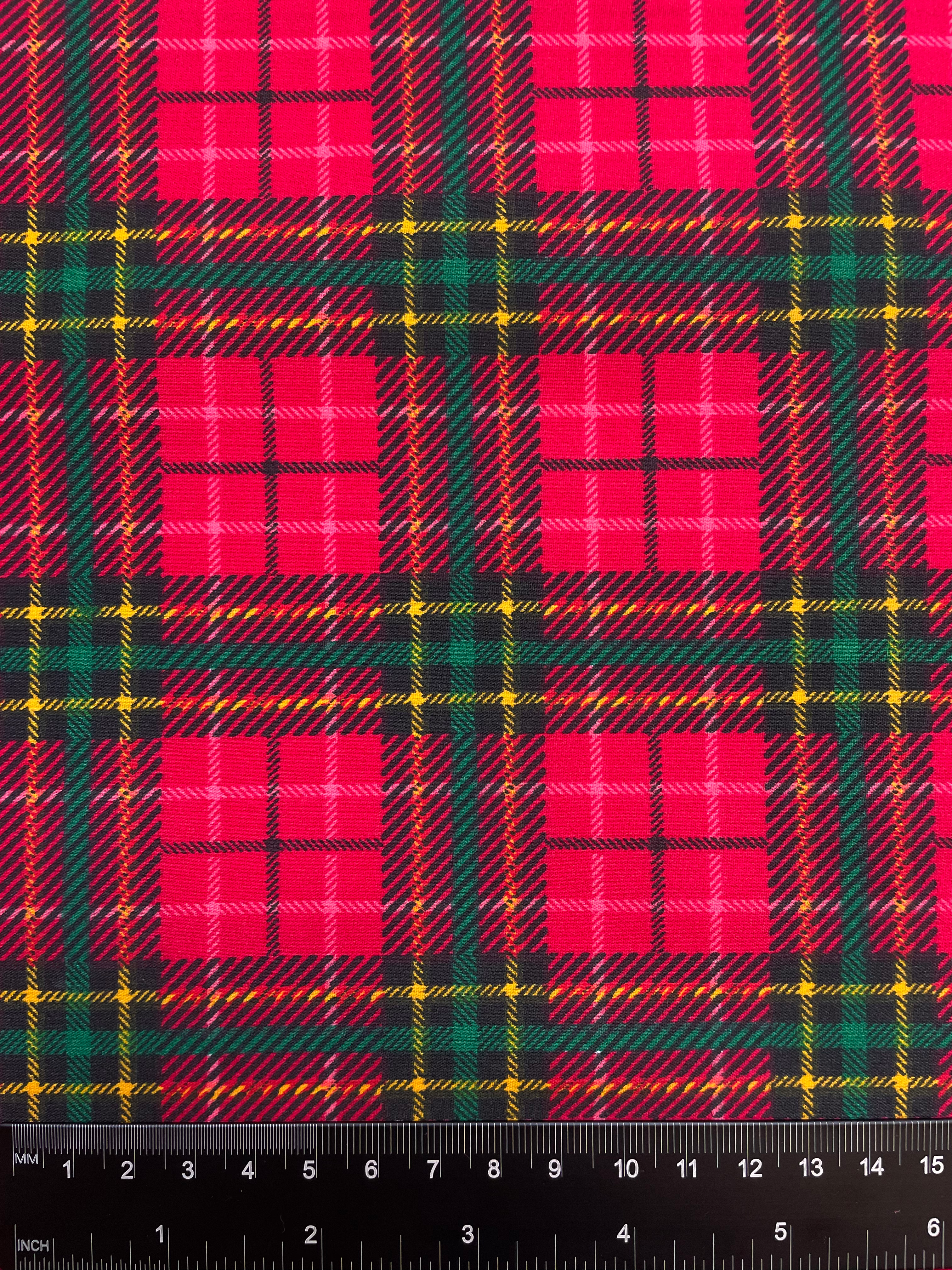 Christmas Tartan Red Polycotton Fabric