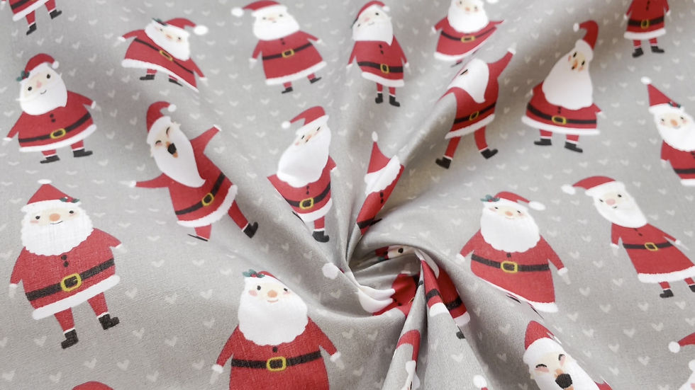 Thumbnail: Smiley Santa Silver Polycotton Fabric