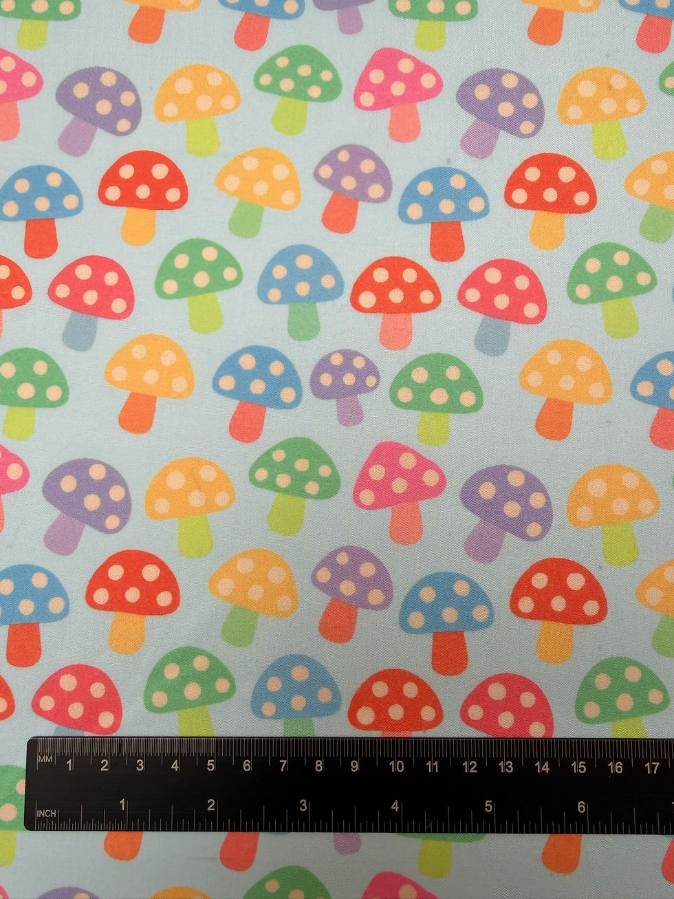 Magic Toadstools Polycotton Fabric Close Up