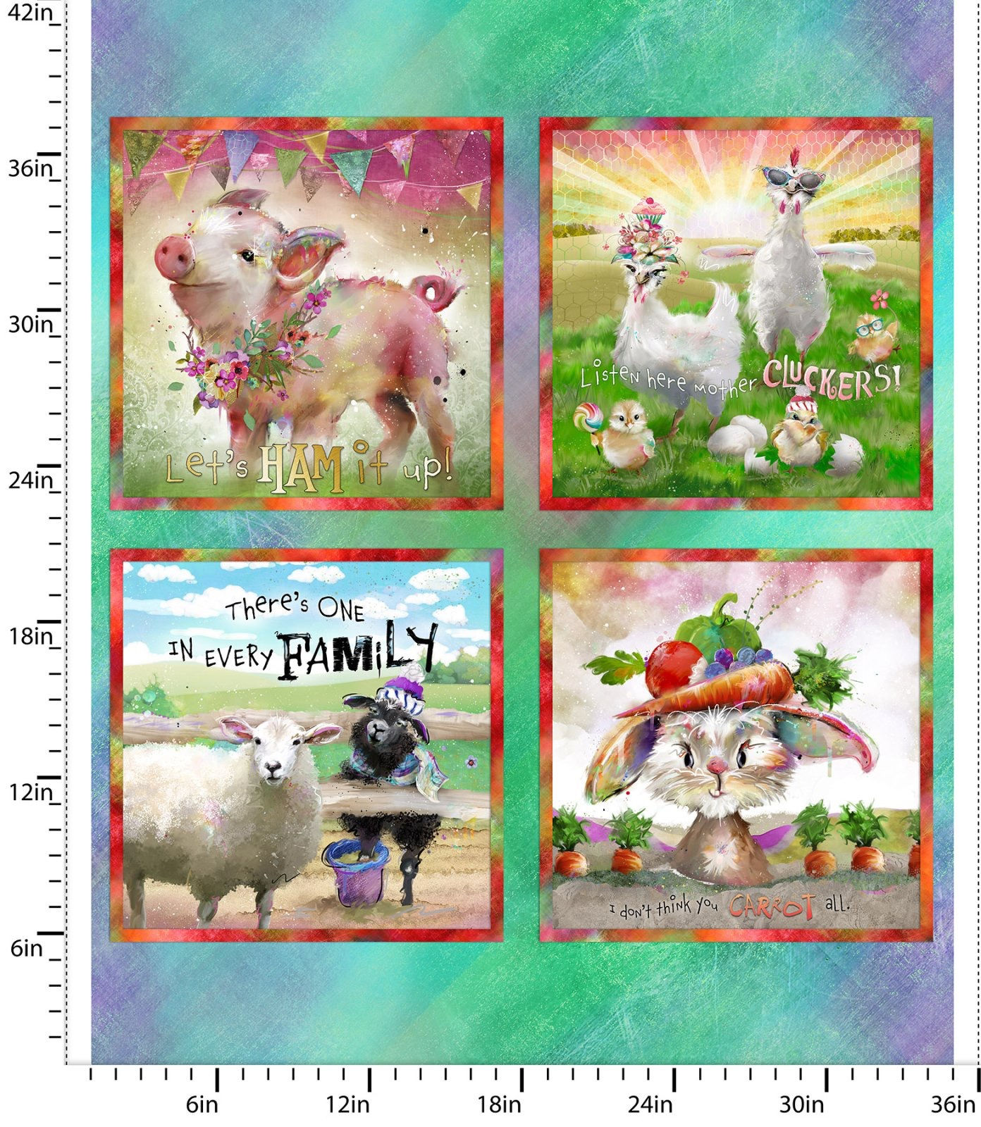 Back to the Farm Squares Panel 100% Cotton Fabric