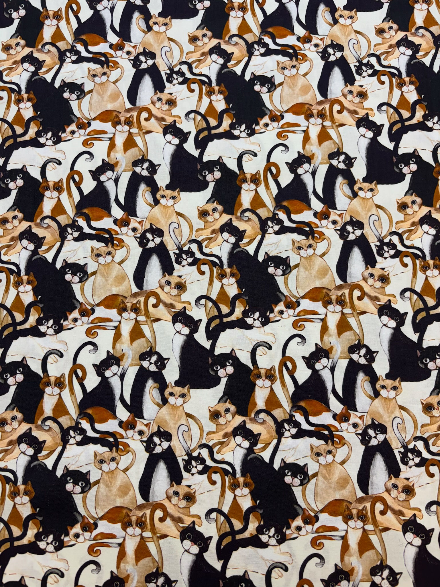 Quirky Cats Cream Secret Garden Pam Vale 100% Cotton Fabric