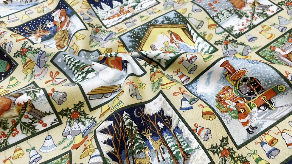 Thumbnail: Christmas Scene Squares 100% Cotton Fabric