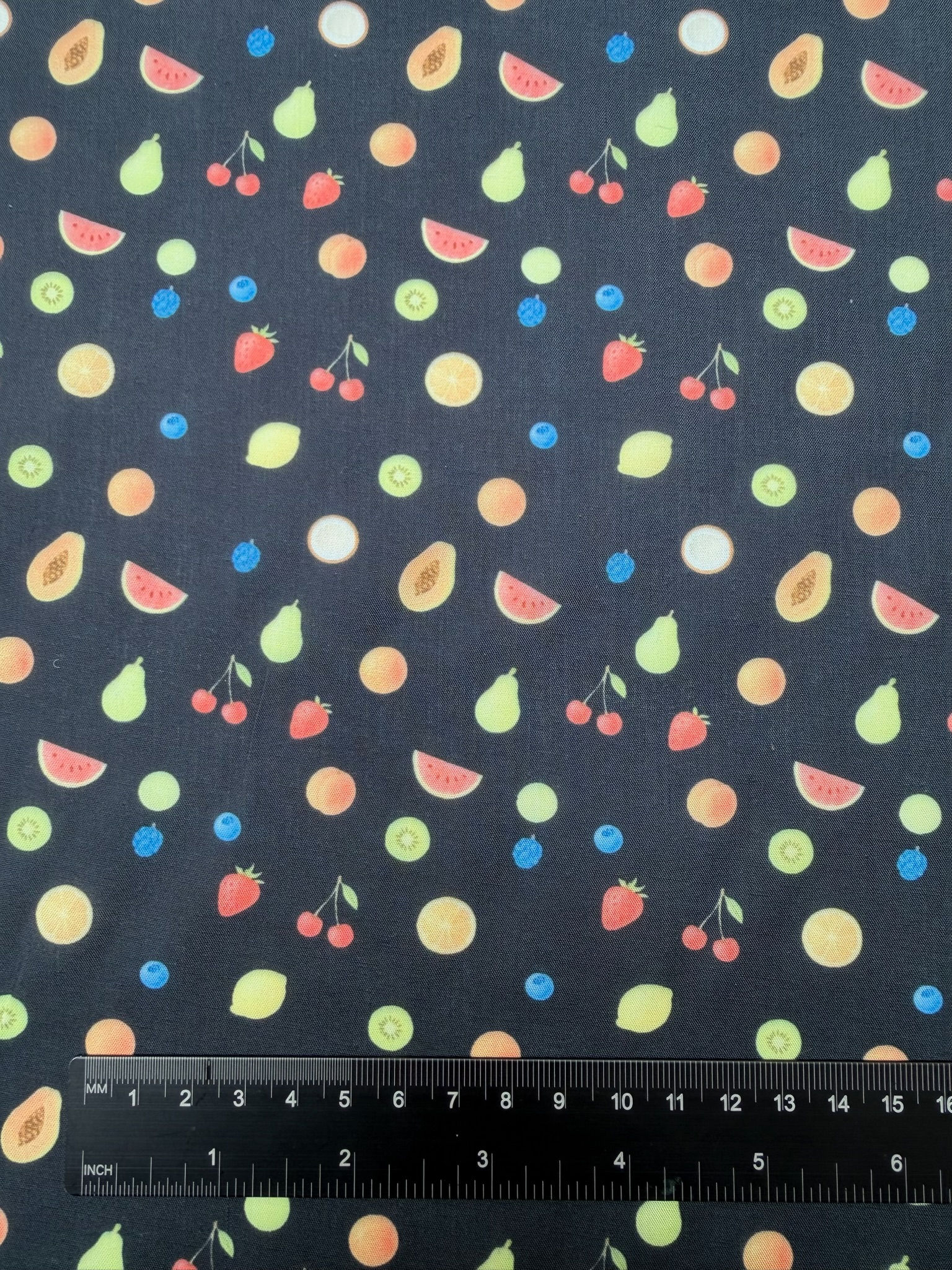Summer Orchard Fruit Polycotton Fabric Close Up