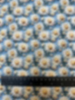 3D Daisies Blue Polycotton Fabric Close Up