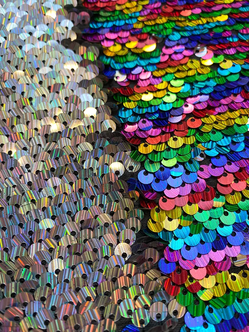 Rainbow Silver Two Way Sequin Fabric