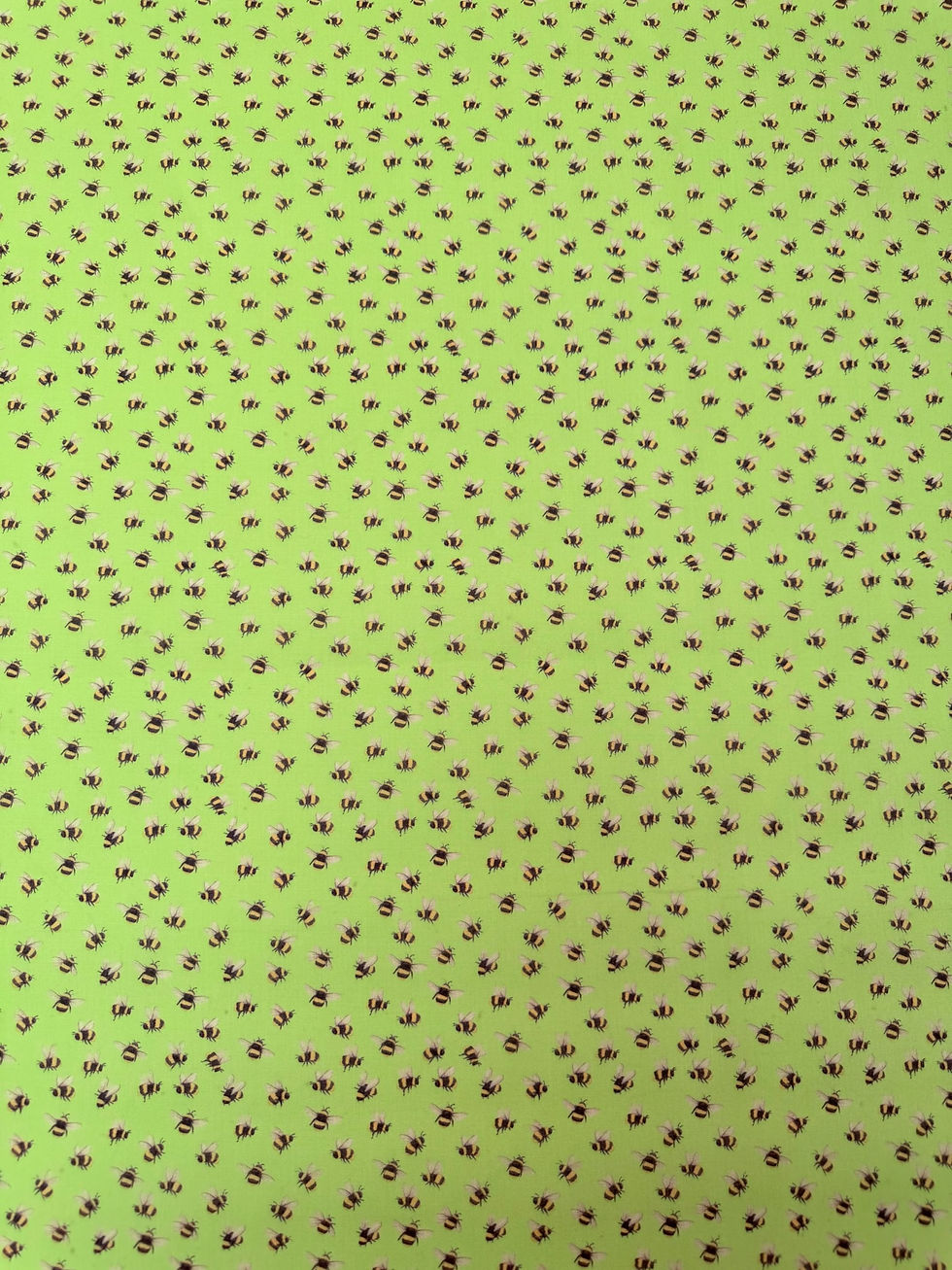 Honey Bee Meadow Green Polycotton Fabric