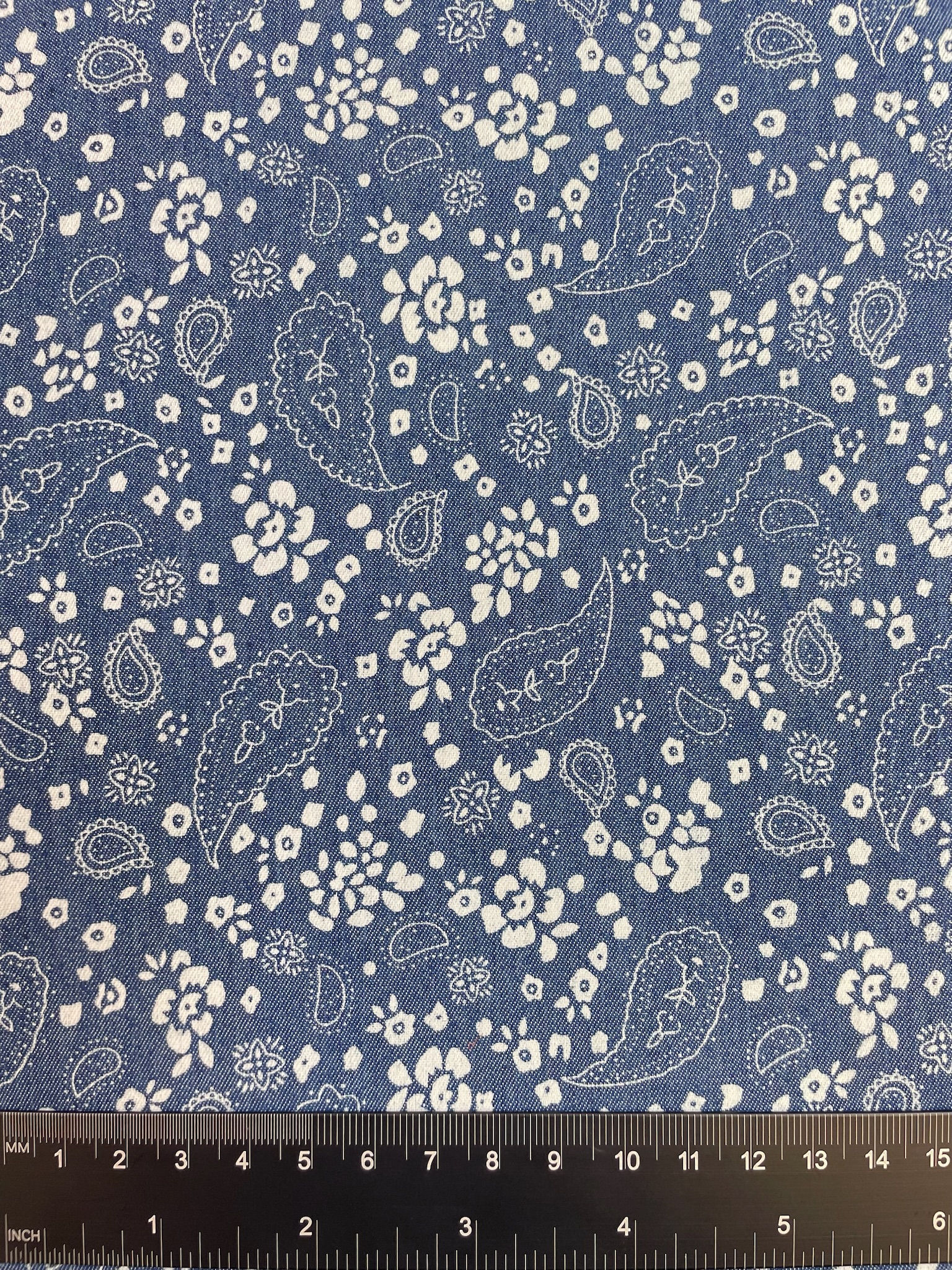 Paisley Print 100% Cotton Denim Blue Chambray Fabric