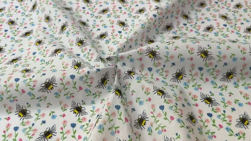 Thumbnail: Bumble Bee Floral Print Polycotton Fabric Swirl Video