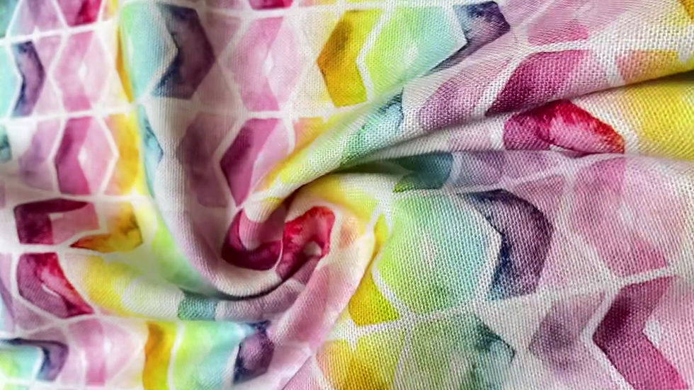 Thumbnail: Geometric Rainbow Rayon Linen Mix Fabric