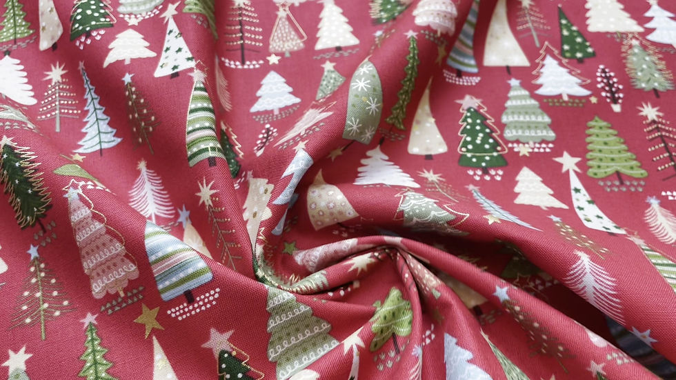 Thumbnail: Christmas Tree Red 100% Cotton Fabric