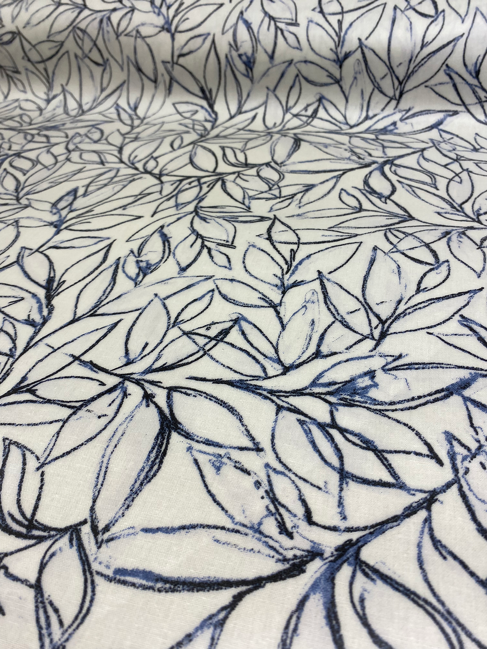 Thumbnail: Navy Sketched Leaves Cotton Backed PVC Oilcloth Fabric