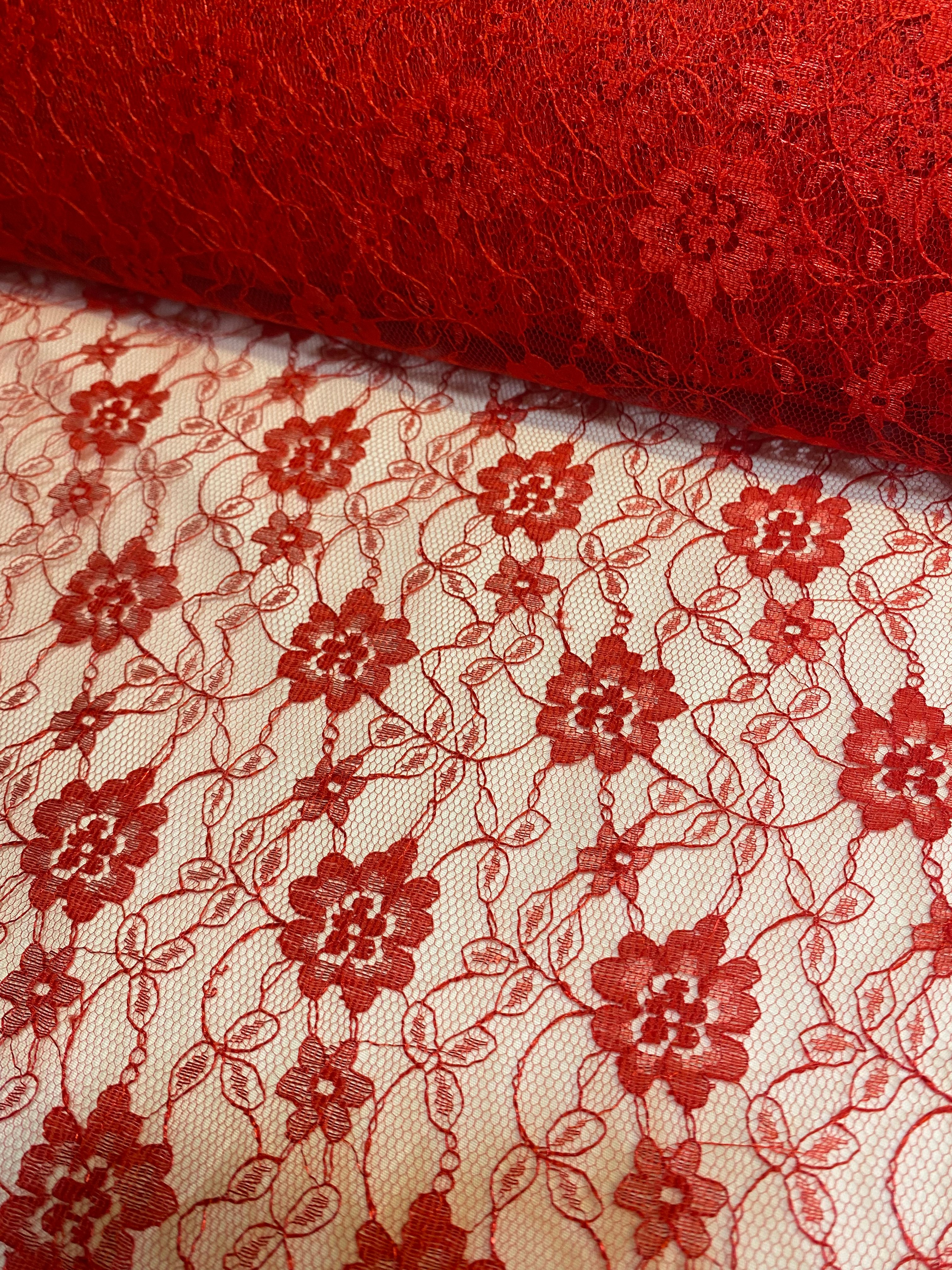 Red Floral Lace Fabric