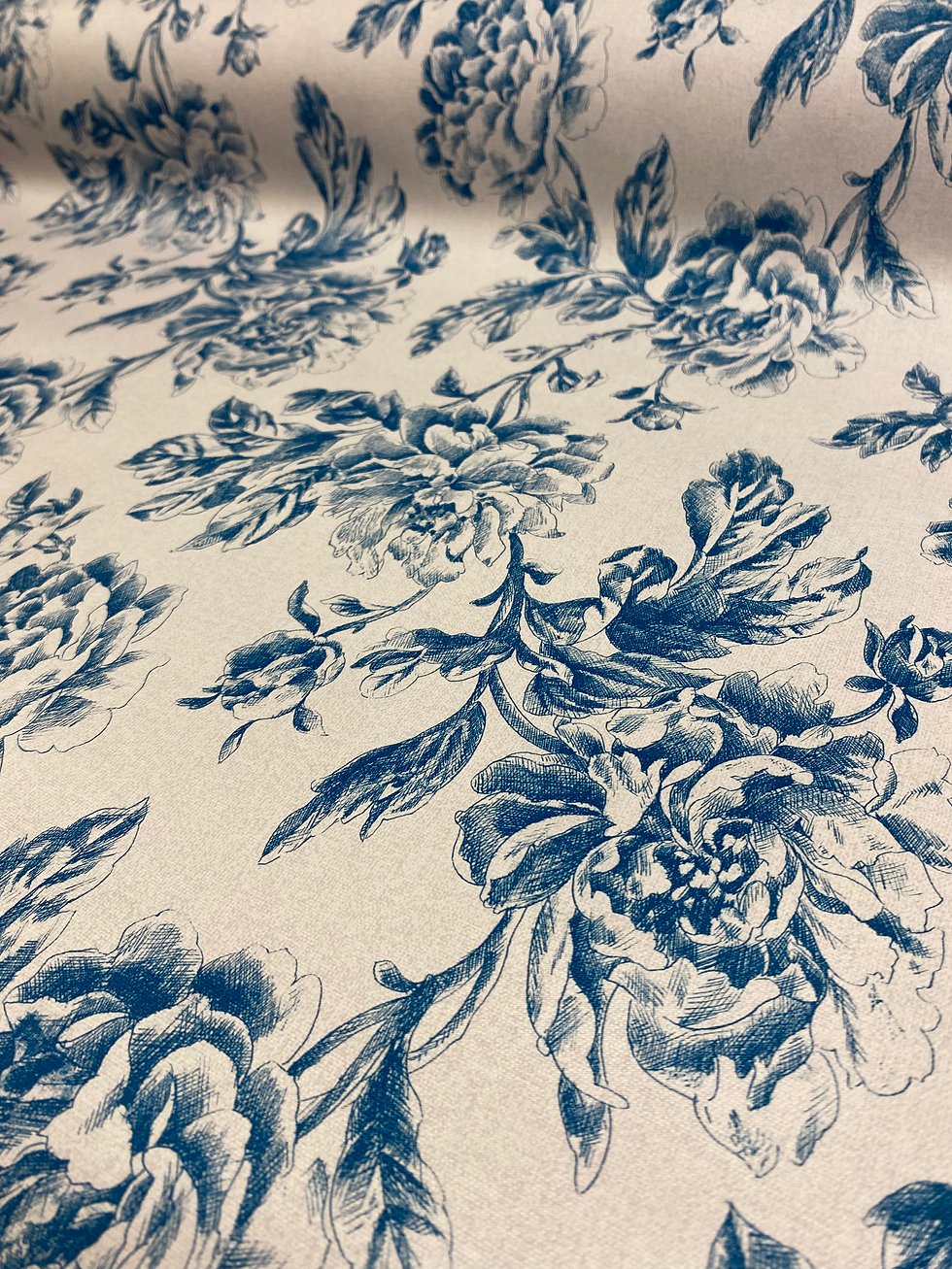 Thumbnail: Floral Sketch Blue PVC Oilcloth Fabric