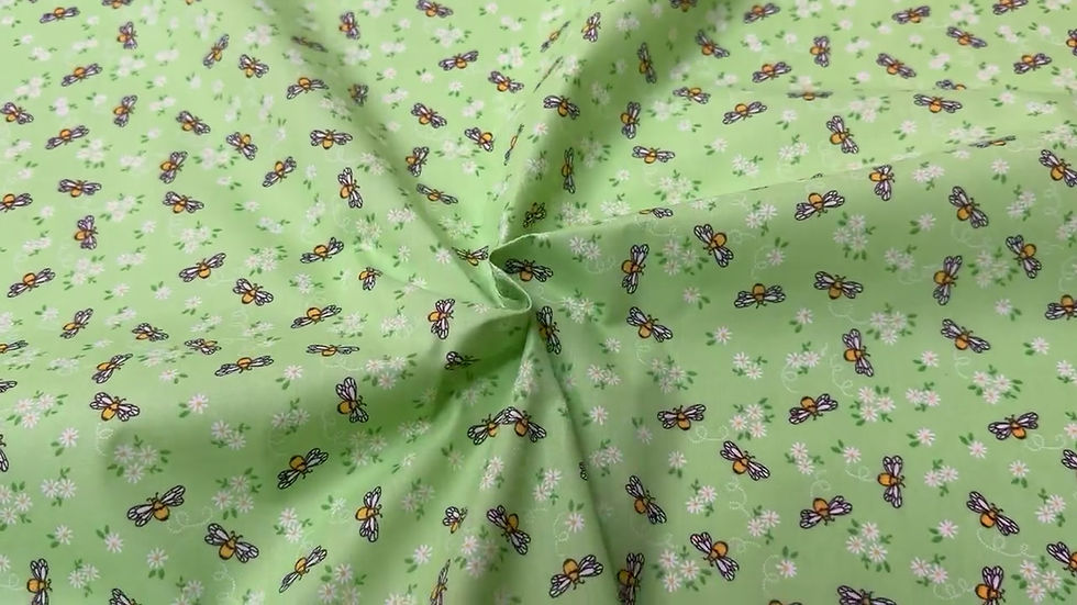 Thumbnail: Bumble Bees & Daisy Print Polycotton Fabric Video Swirl