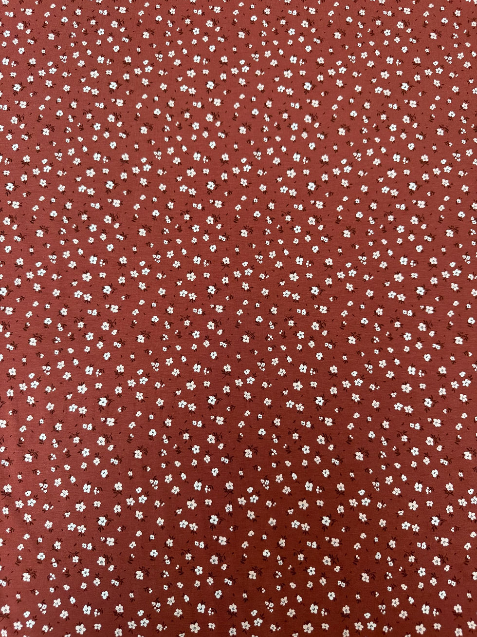 Ditsy Floral Brown White Cotton Elastane Stretch Fabric