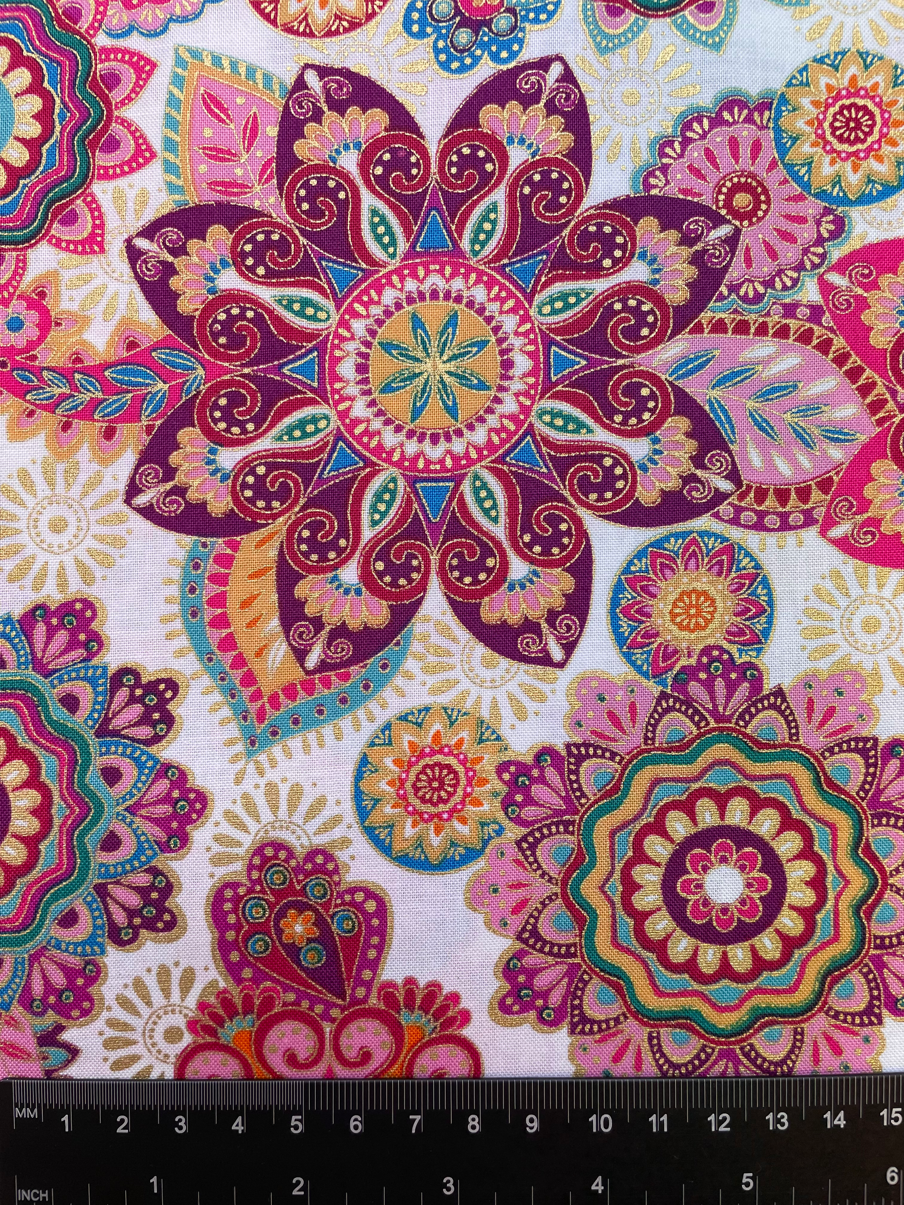 Mandala Cream Jaipur Gold 100% Cotton Fabric