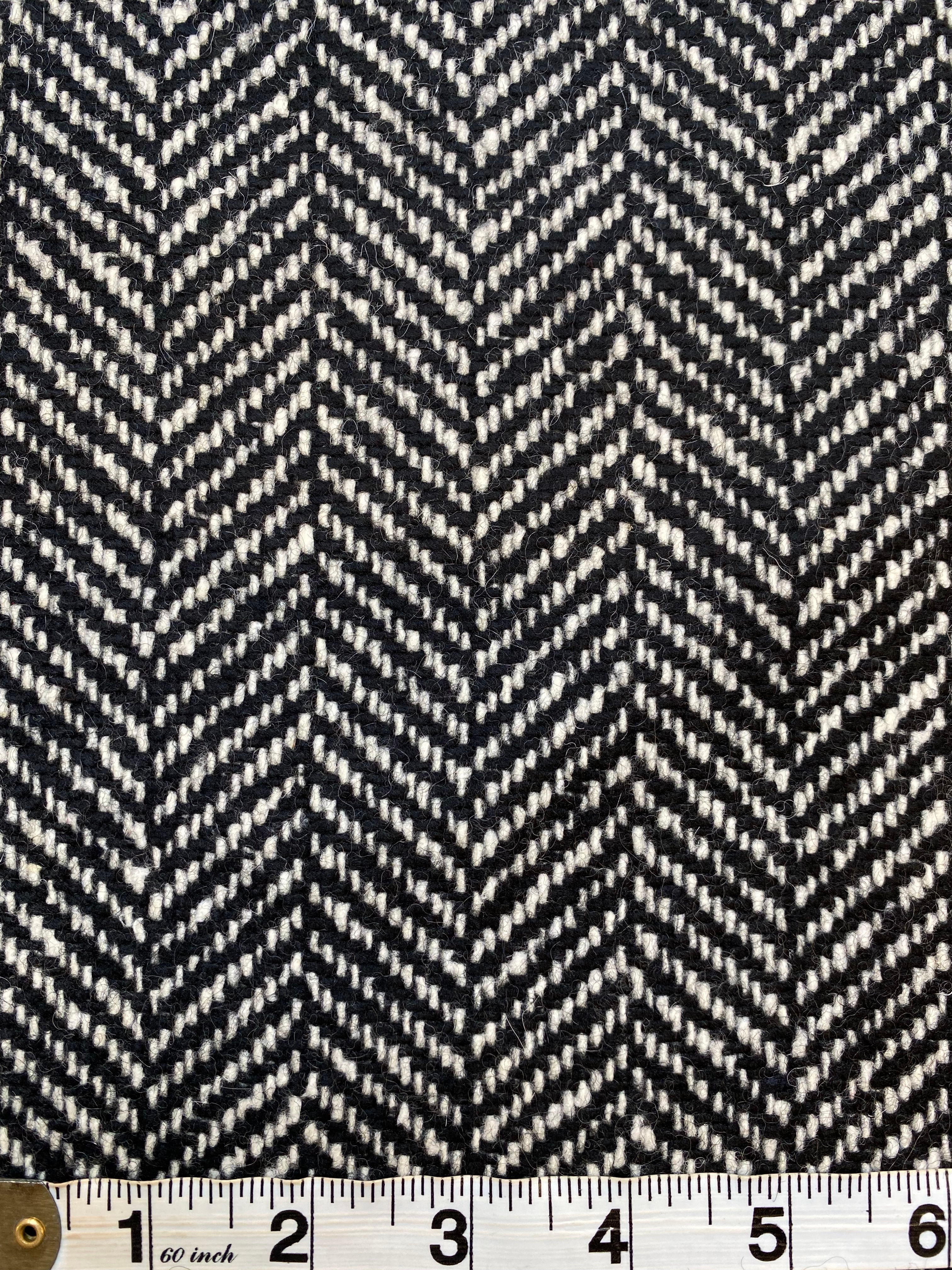 Herringbone Chevron Black & White Wool Mix Fabric
