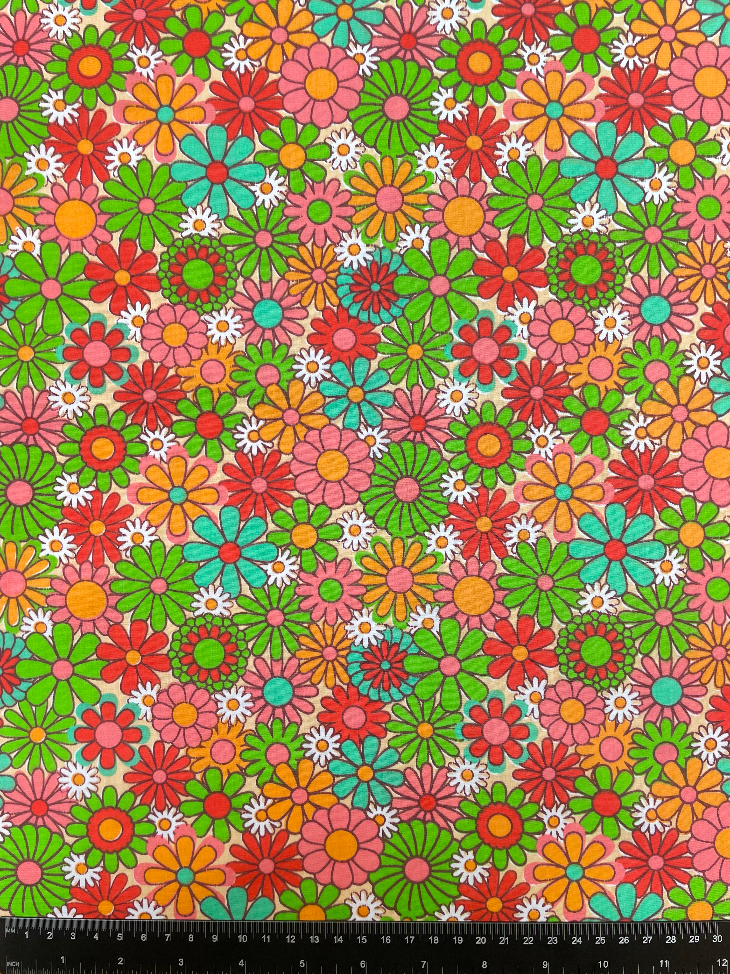 Retro Floral Polycotton Fabric
