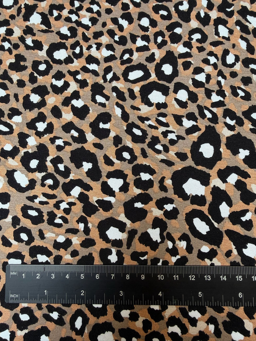 Leopard Print Brown Viscose Jersey Stretch Fabric Close Up