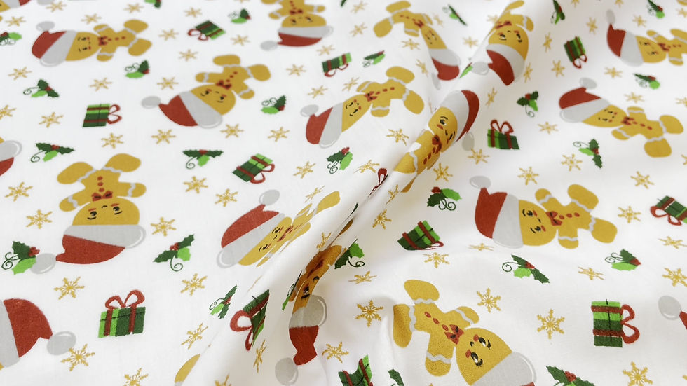 Thumbnail: Gingerbread Santa Polycotton Fabric