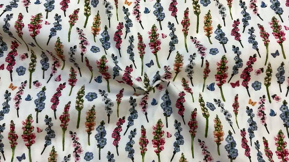 Thumbnail: Fluttering Florals Cream Secret Garden Pam Vale 100% Cotton Fabric