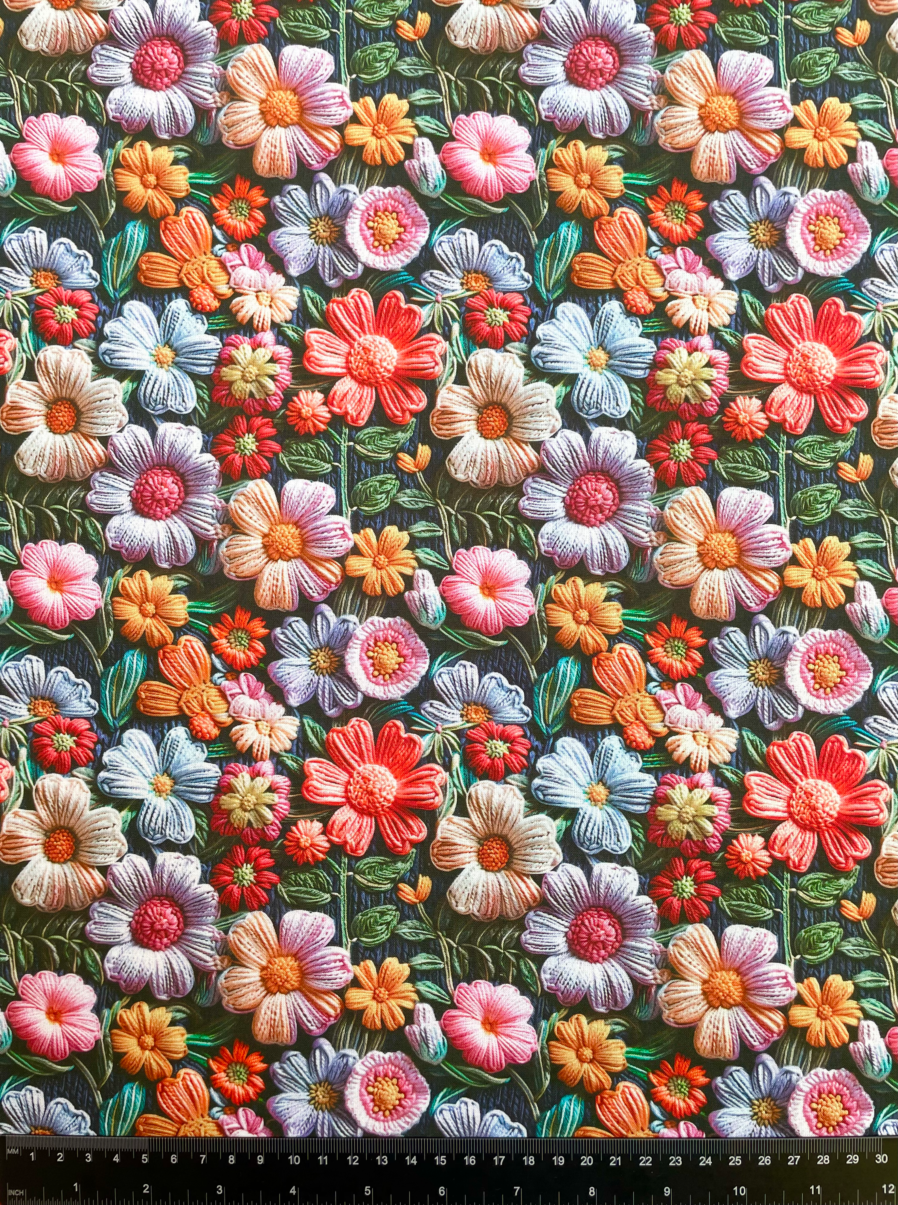 3D Stitched Look Floral Meadow Little Johnny 100% Cotton Fabric
