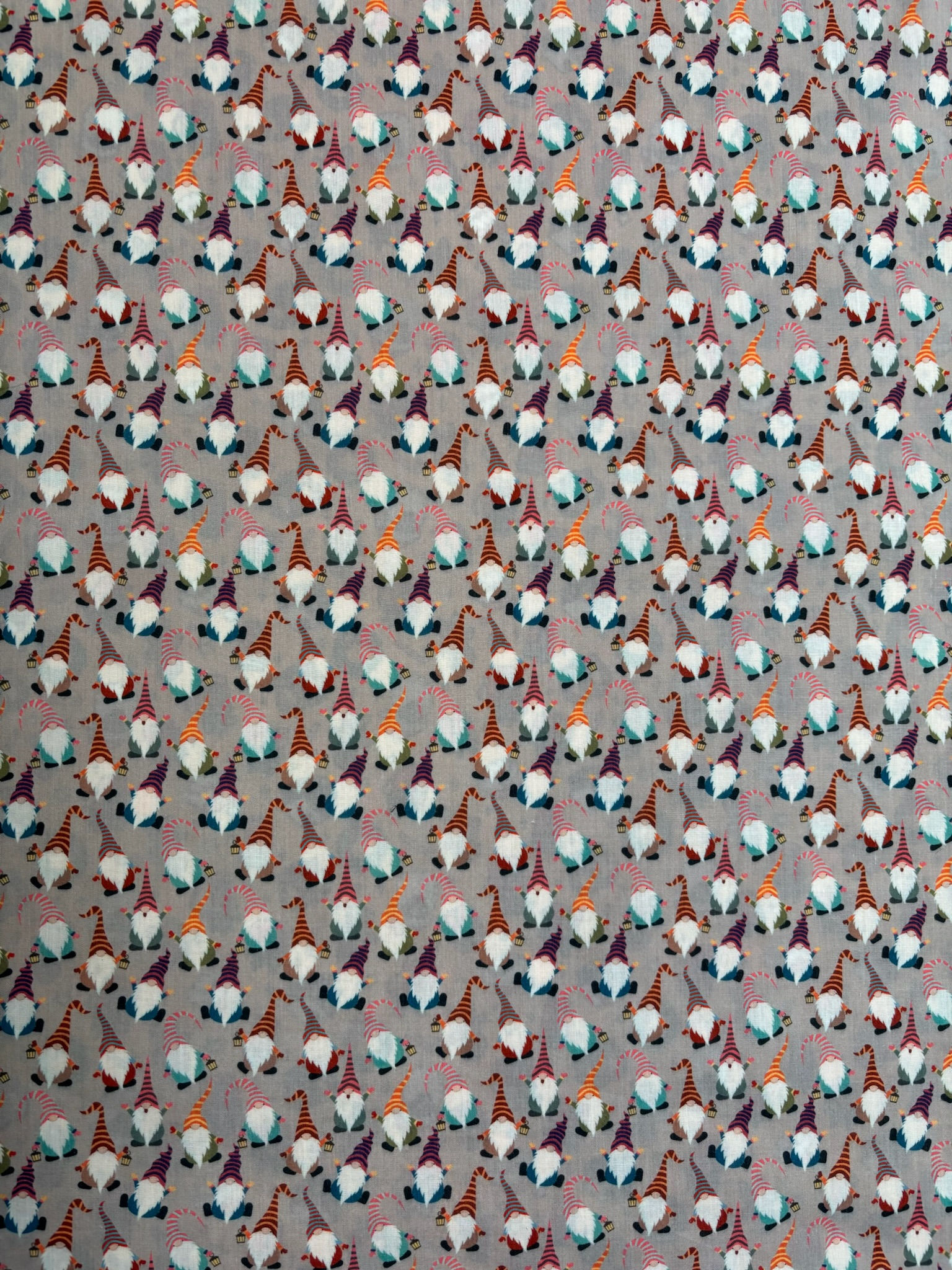 Christmas Gnomes Grey Polycotton Fabric