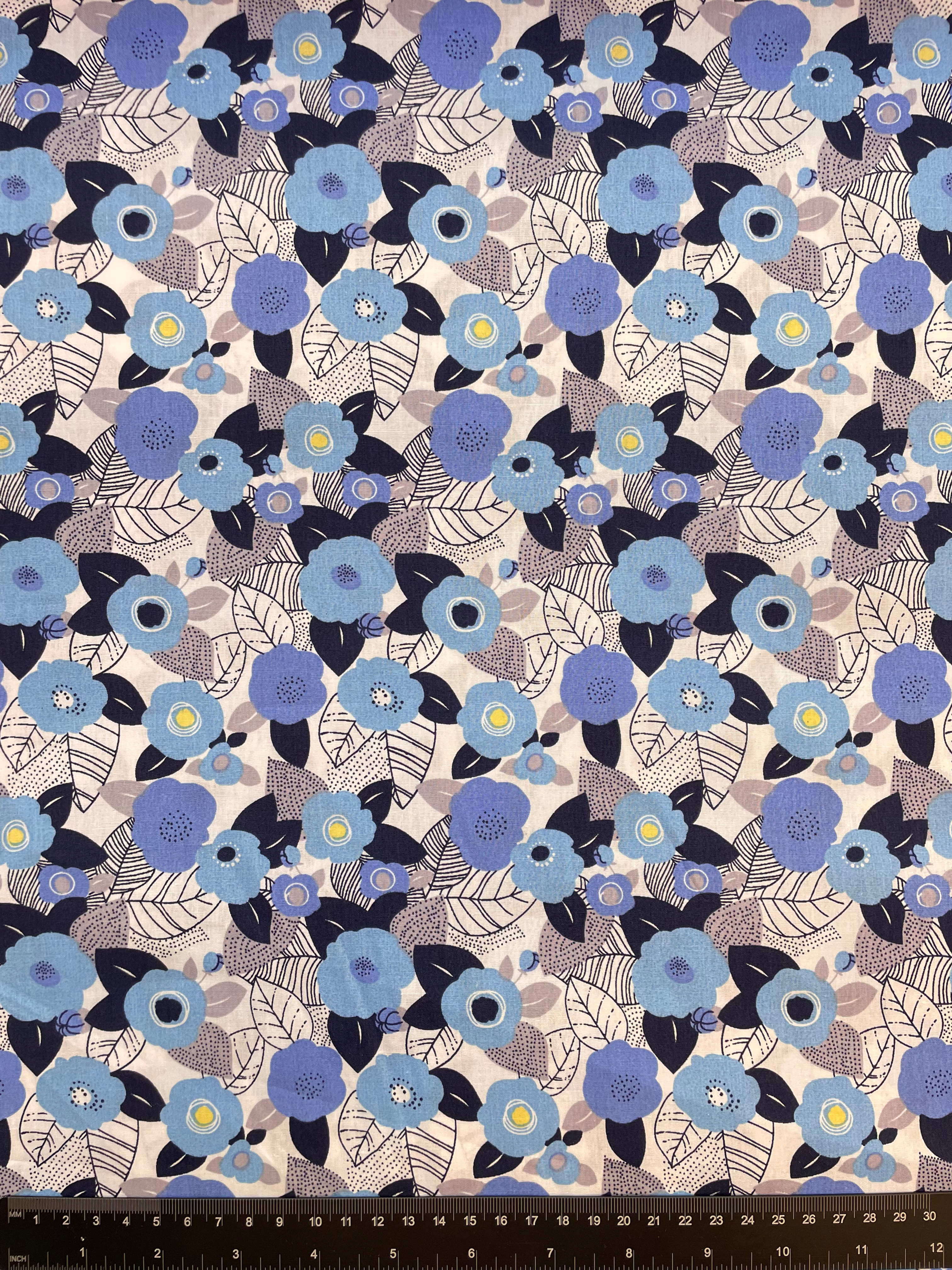 Blue Floral & Foliage 100% Cotton Poplin Fabric