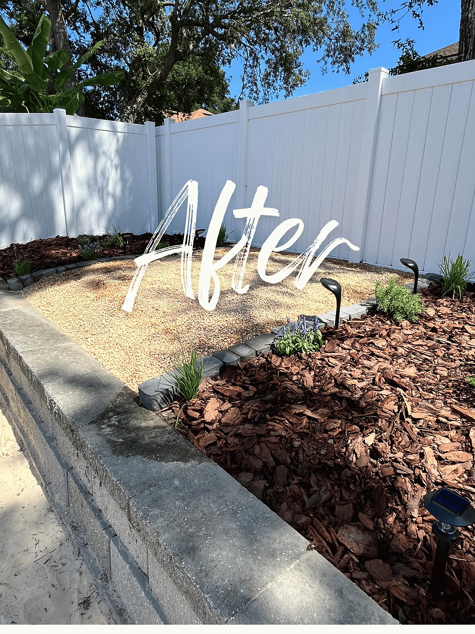 Rocks, Lights, Mulch, Plants