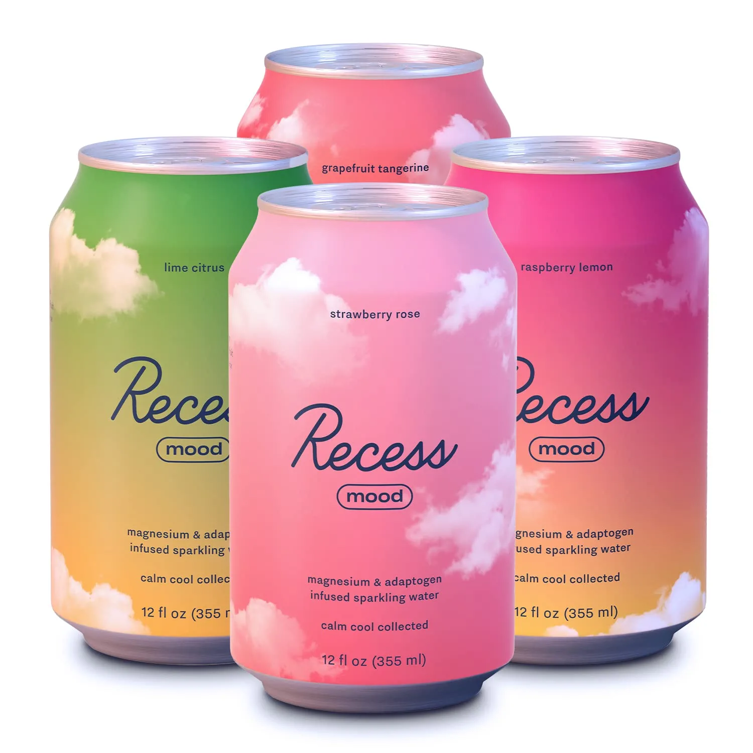 Picture of four multi-colored cans of Recess Mood