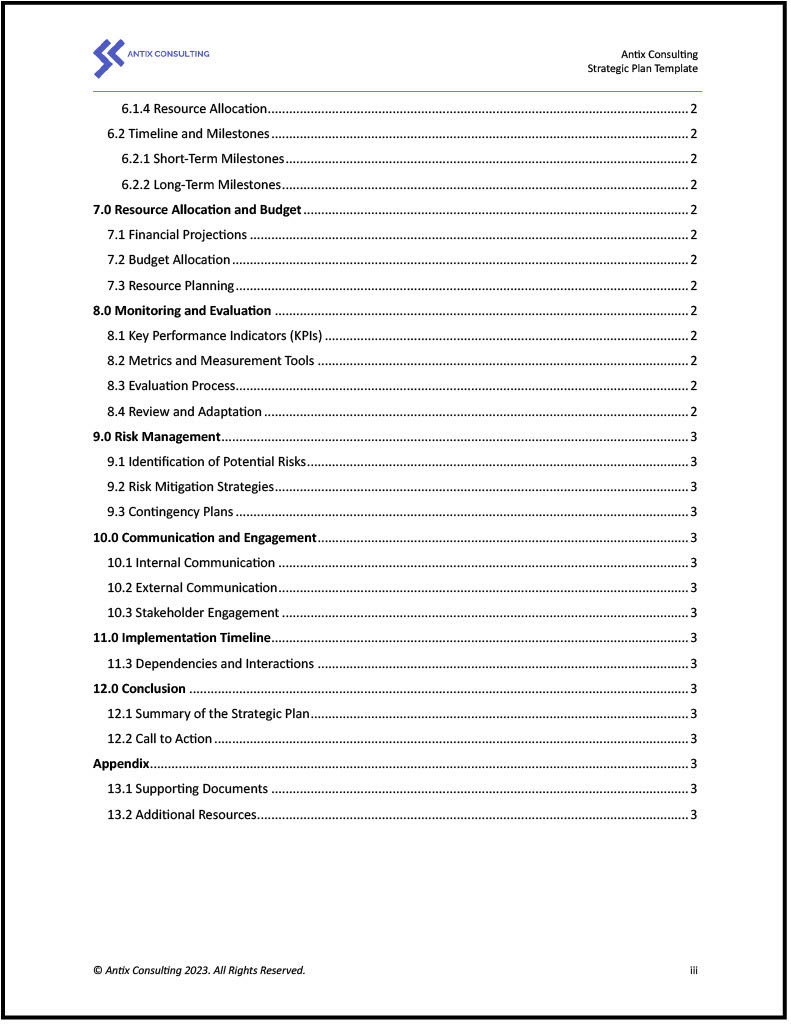Strategic Plan Table of Contents Page 2