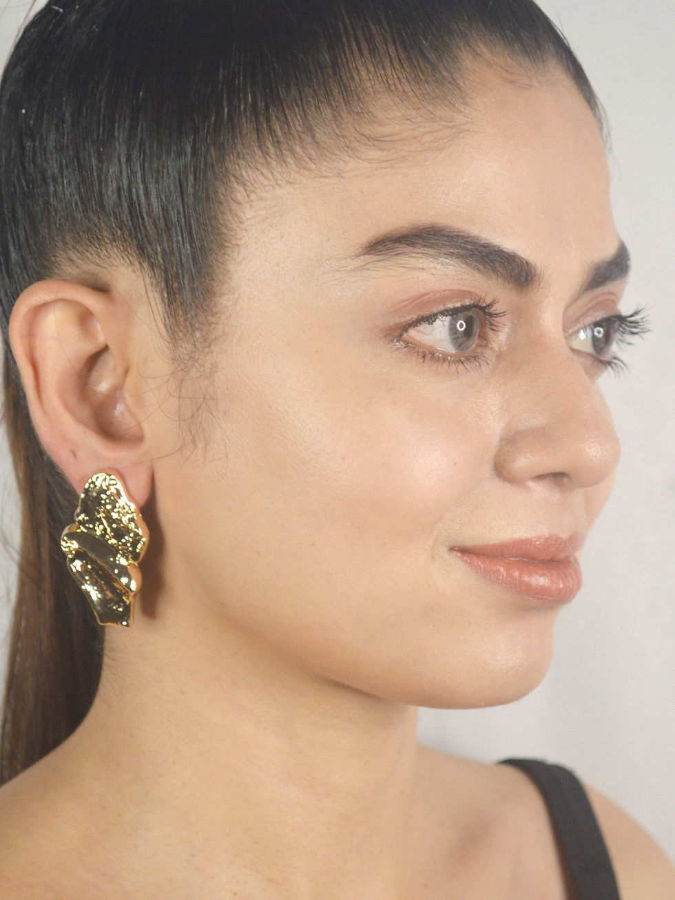 Thumbnail: GOLDEN ABSTRACT TEXTURED LEAF EARRINGS