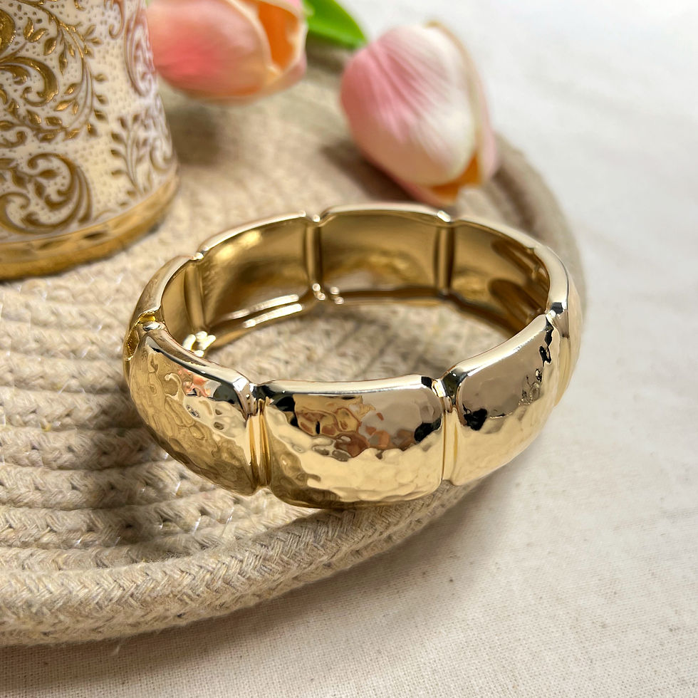 Thumbnail: Golden textured block stainless steel bracelet cuff