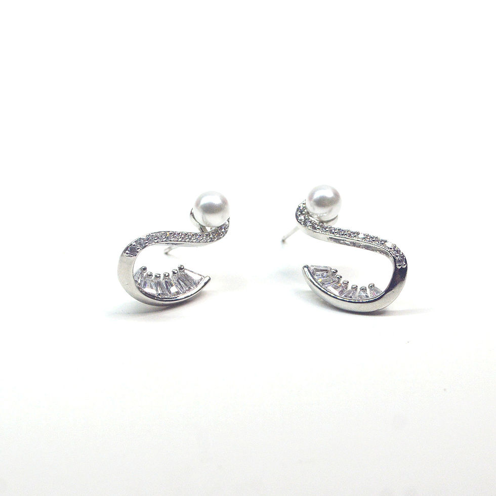 Thumbnail: LINE SWAN AMERICAN DIAMOND PEARL SILVER EARRINGS