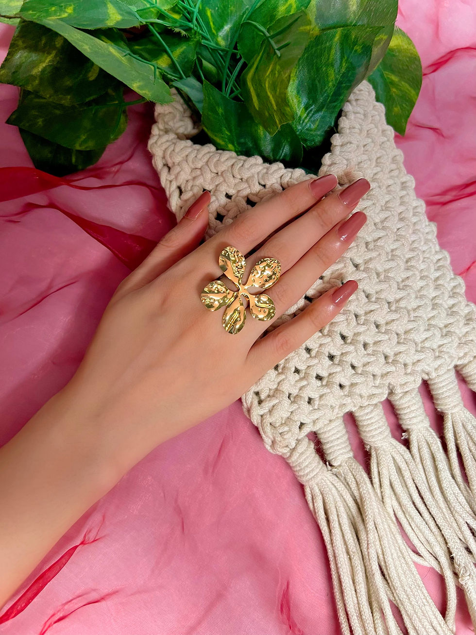 Thumbnail: Big golden flower stainless steel statement ring