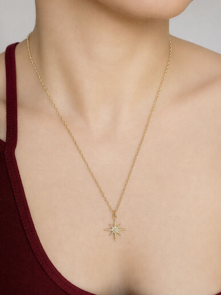 Thumbnail: Star pearl stone golden necklace