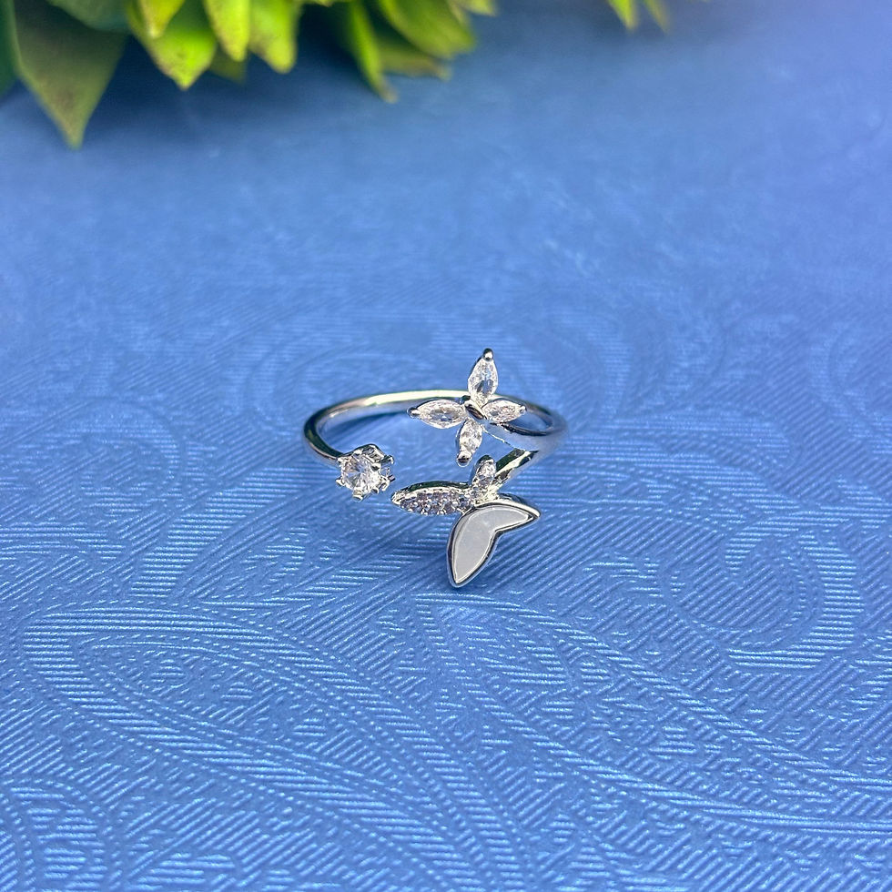 Thumbnail: DOUBLE BUTTERFLY AMERICAN DIAMOND SILVER RING