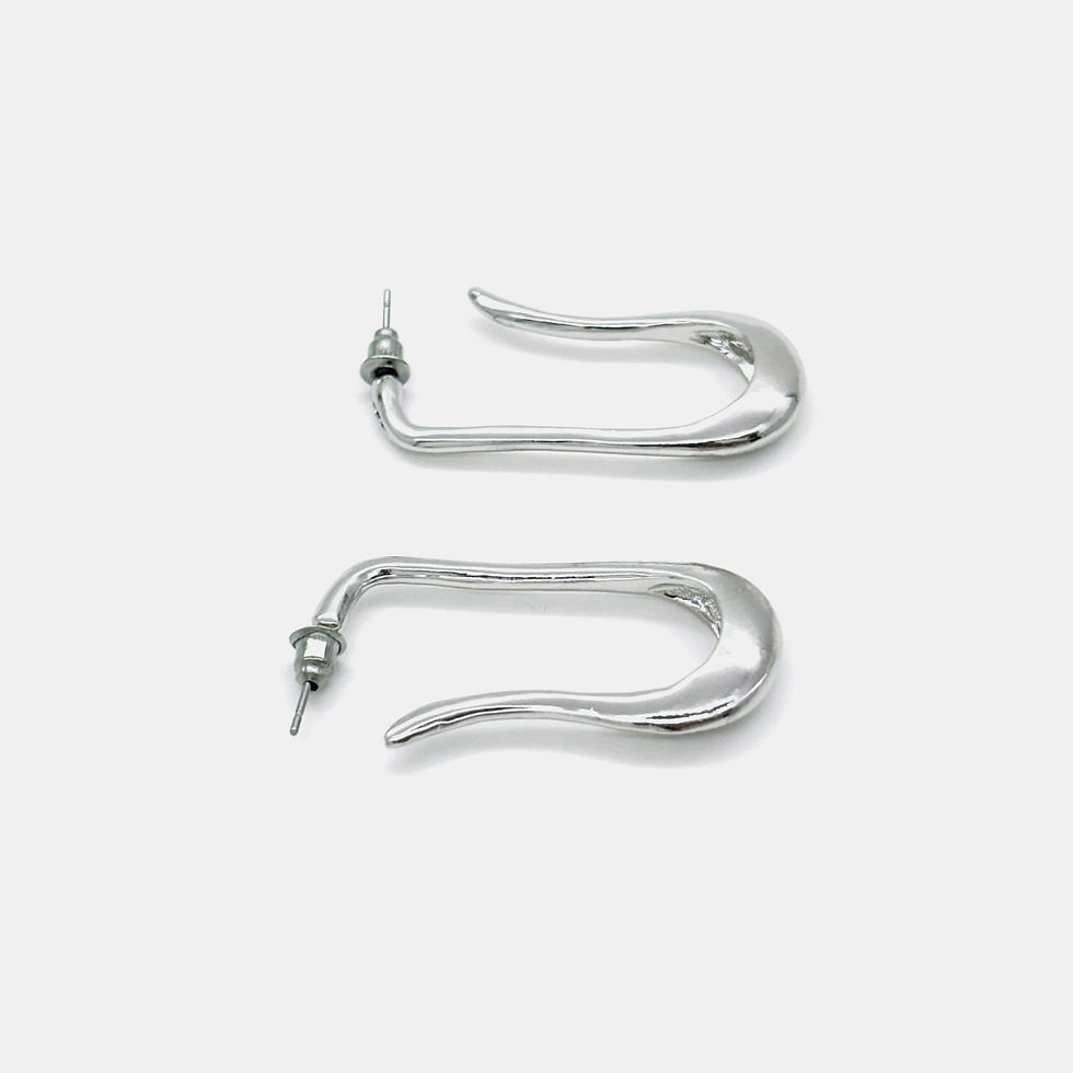 Thumbnail: DISTORTED RECTANGLE HOOP SILVER EARRINGS