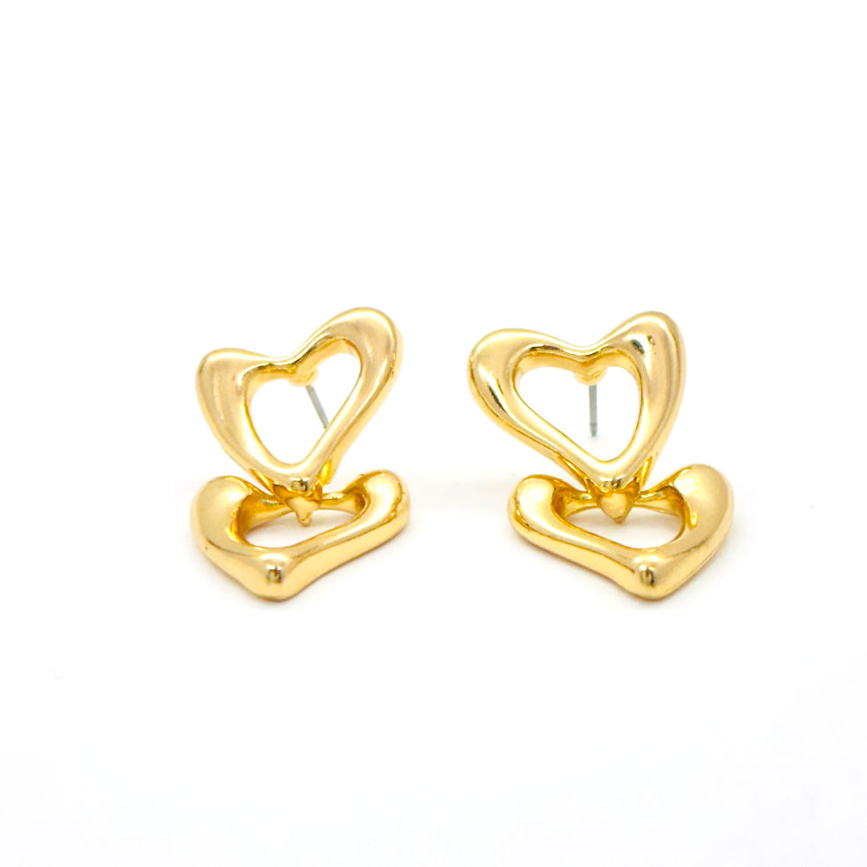 Thumbnail: DOUBLE HEART DROP GOLDEN EARRINGS