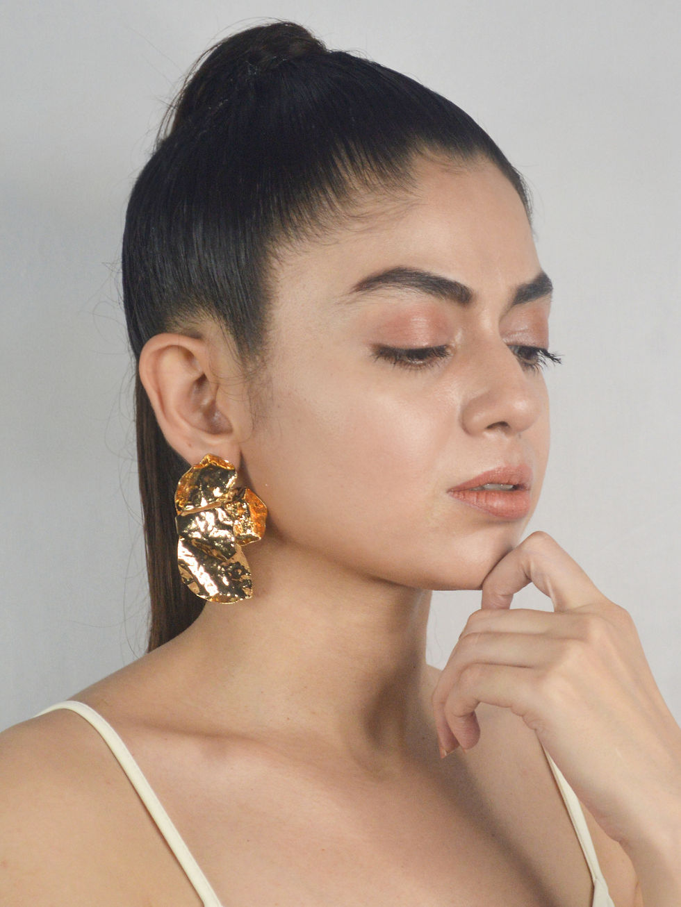 Thumbnail: ABSTRACT FOLDED FLOWER GOLDEN EARRING