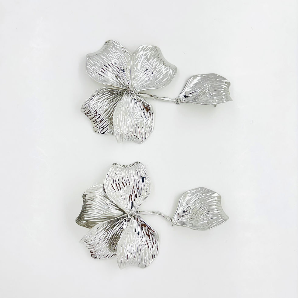 Thumbnail: SILVER HANGING PETALS TEXTURED EARRINGS