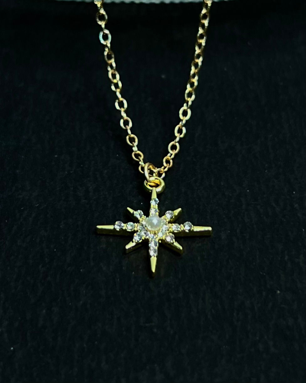 Thumbnail: Star pearl stone golden necklace