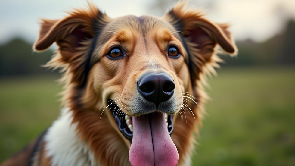 Close-up view of a dog panting with visible open mouth