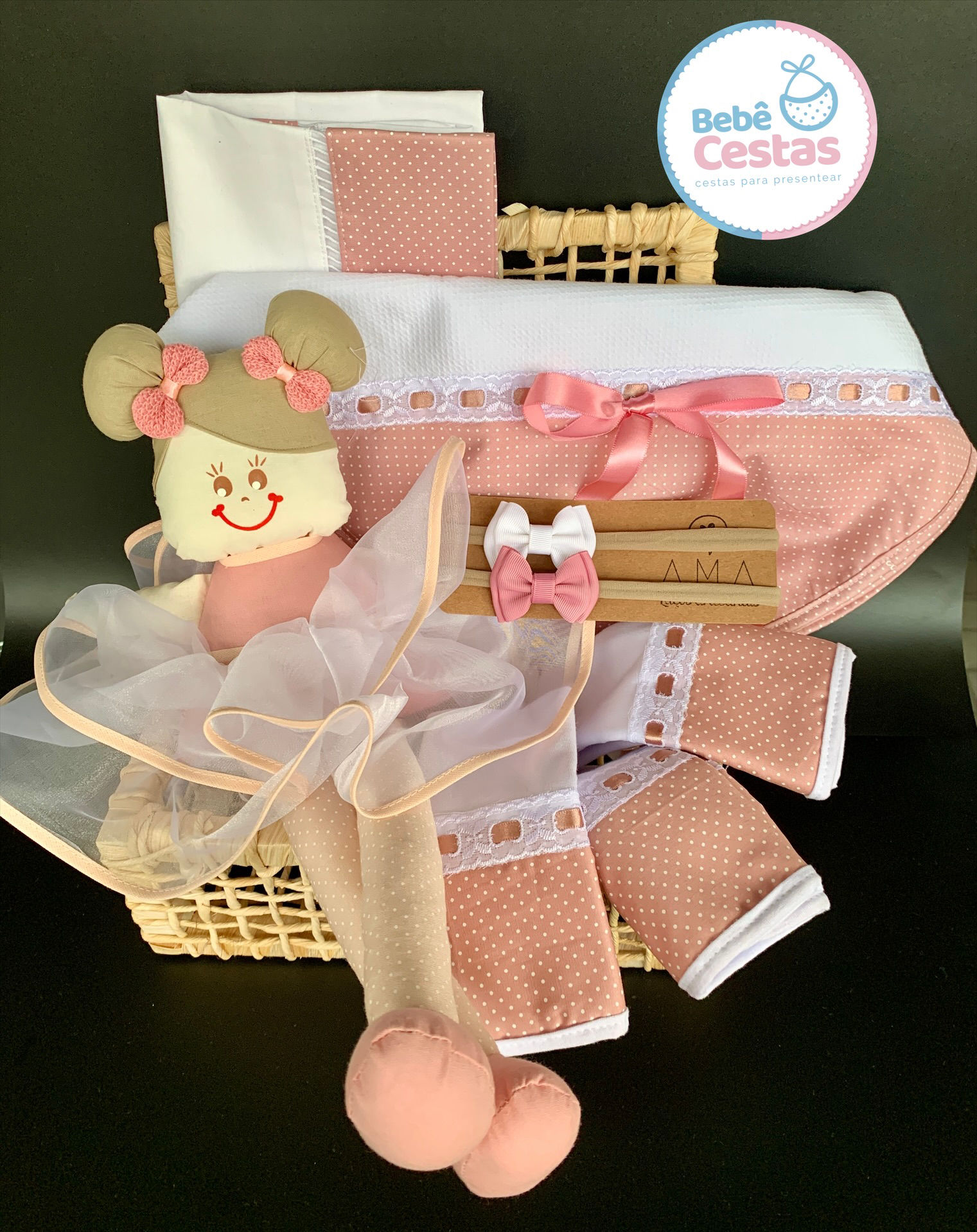 Cesta Rosé Elegante- a cor do momento em 2026! Vem com Bailarina!